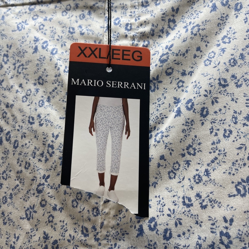 NWT Womens MARIO SERRANI Comfort Stretch Cuff White Blue‎ Floral Capri Size XXL - Picture 2 of 8